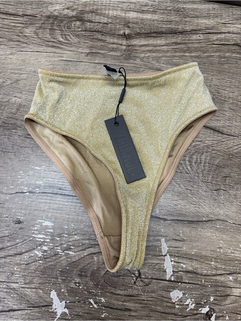 Triangl Gold Shimmer High
Waisted Bikini Bottoms size large NWT